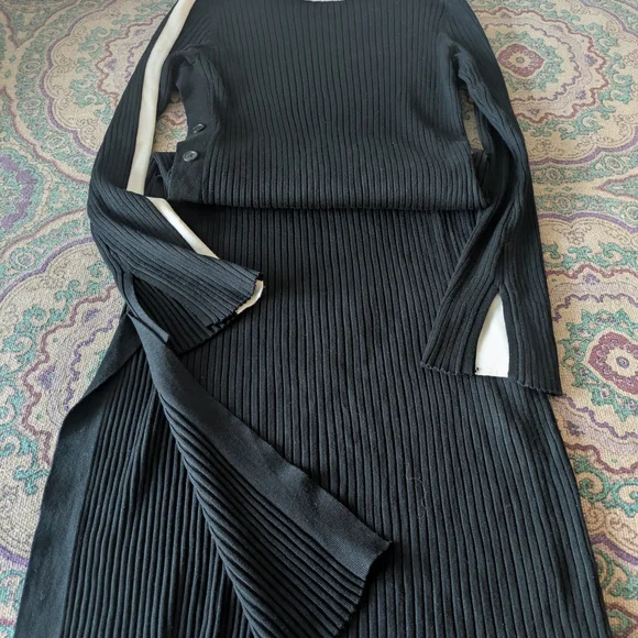 Chic Black and White Long Sleeve Dress - Picture 5 of 6